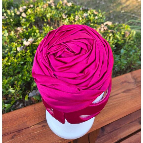 A Rose with a Bow Vintage 50s/60s Pillbox Hat  Fuchsia Satin Old Hollywood Glam - Picture 6 of 10